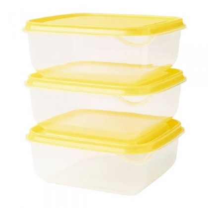 IKEA PRUTA 14x14x6cm Food Container Transparent Yellow (3 pieces  set)